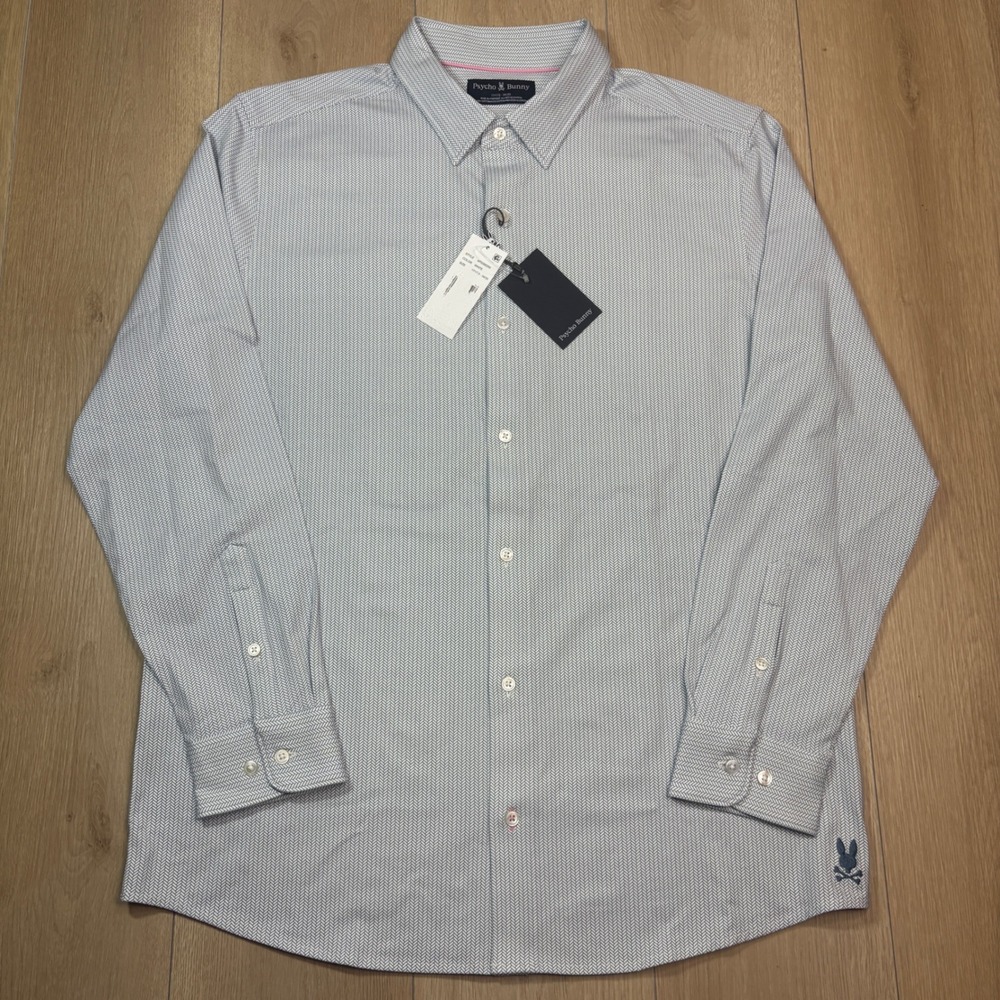 Psycho Bunny Pima Cotton Stretch Button Down Shirt Herringbone 17/17.5 34/35